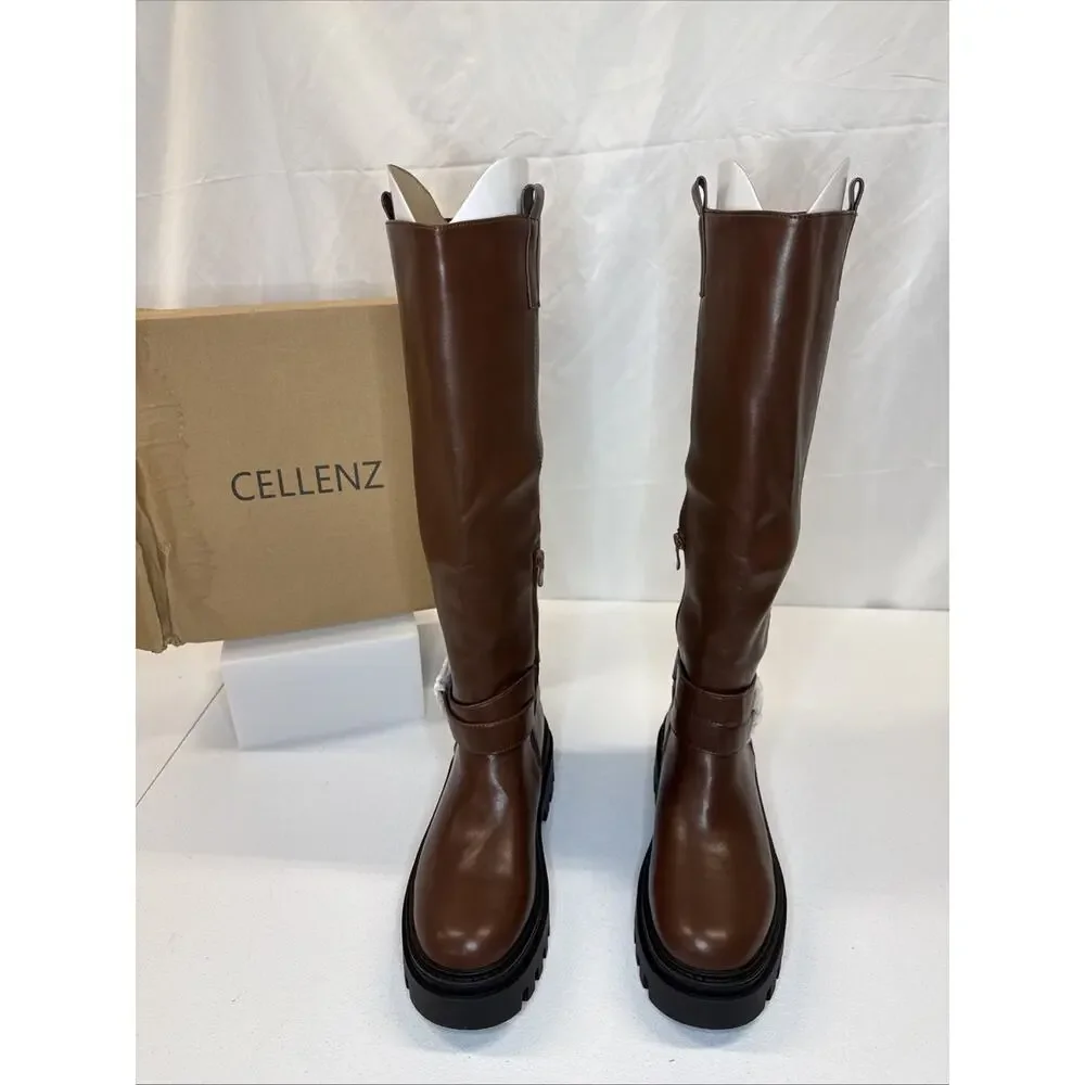 Cellenz Women’s Knee High Boots: 2.6 Inch Platform Round Toe Boot Brown Size 8